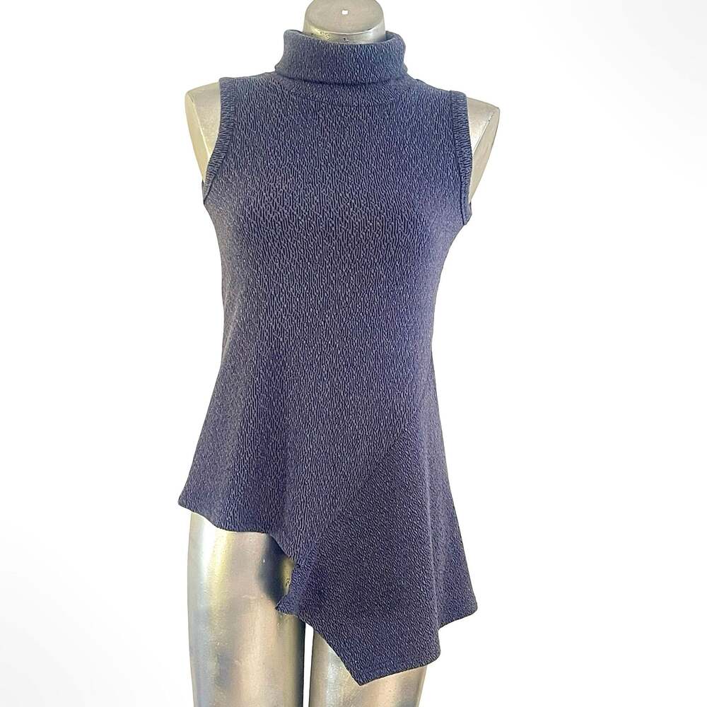 Namaste Sleeveless Mock Neck Asymmetric Knit Top